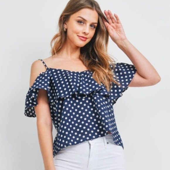 MODA ME COUTURE Tops - POLKA-DOT COLD SHOULDER BLOUSE